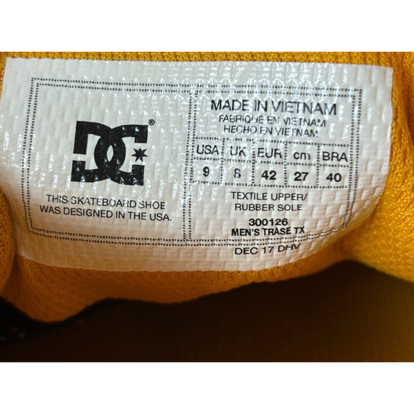 DC Mens Size 9 Trase Tx Skateboard Shoes 300126 Low Top Lace Up Yellow - Picture 10 of 11